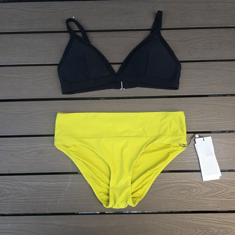 CALIA Women's Black Triangle Tieback Top & Kiwi Wide Band Bikini Sz XS New - Picture 1 of 4